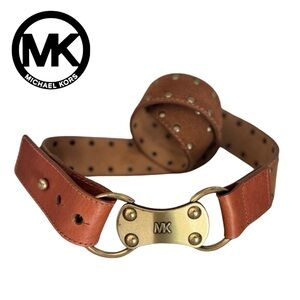 Michael Kors Chunky Tan Leather & Suede Belt with Gold Hardware M/L